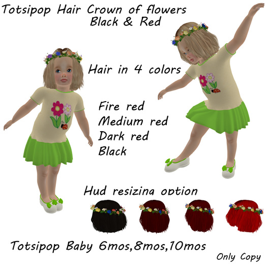 Totsipop Hair Crown of flowers Black & Red