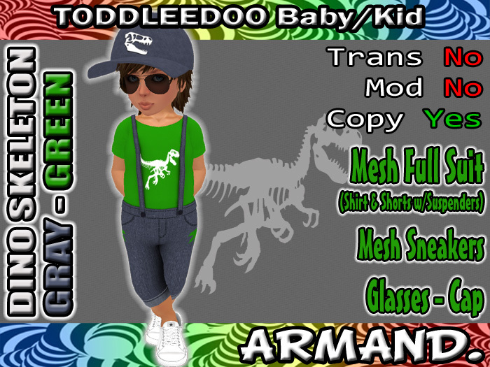 --ARMAND-- DINO SKELETON - GRAY-GREEN
