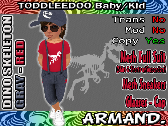 --ARMAND-- DINO SKELETON - GRAY-RED
