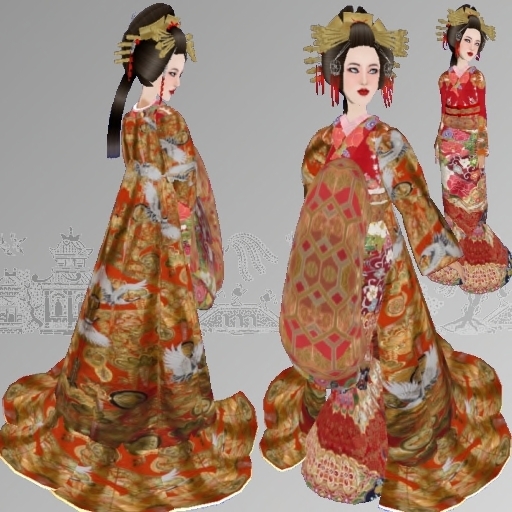 *CTK* Red & Gold Uchikake and Kimono Set