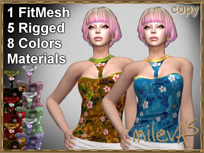 milevA's Roxane Tops Floral * 8 colors * 1 FitMesh + 5 Rigged