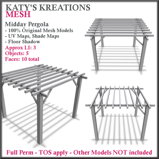 FULL PERM MESH Midday Pergola, Mesh Gazebo,