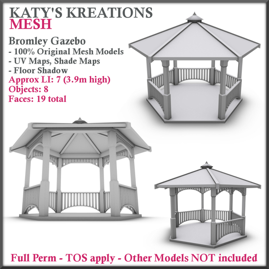 Second Life Marketplace FULL PERM MESH Gazebo Bromley. Mesh Pavilion