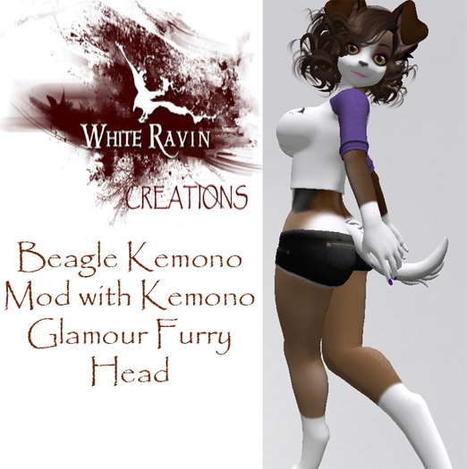 White Ravin Creations - Beagle Kemono Glamour Furry Head  Mod