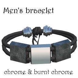 3 Block Chrome Burnt Chrome Cord Bracelet - Lg sz