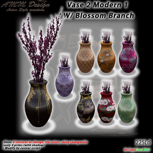 *AMM Design Furniture Japanese Vase 2 Modern 1 with Blossom Branch