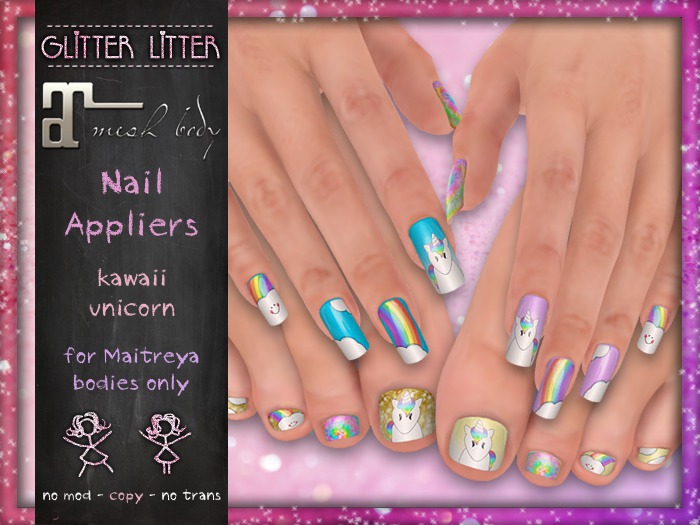 - Glitter Litter - Maitreya Nail HUD - Kawaii Unicorn