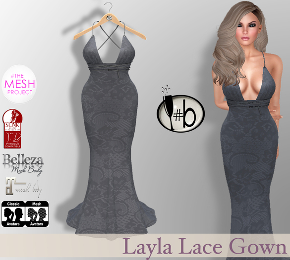 #b Pewter Gray Layla Lace Gown