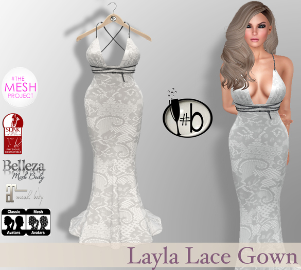 #b White Layla Lace Gown
