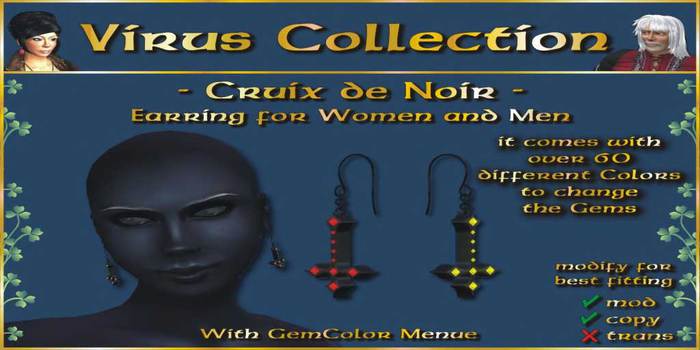 << VC >> Earring - Cruix de Noir - Unisex