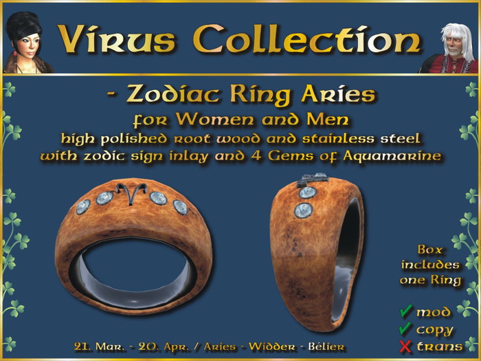 << VC >> ZODIAC RING - 03 - Aries - Unisex