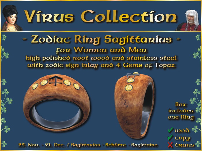 << VC >> ZODIAC RING - 11 - Sagittarius - Unisex