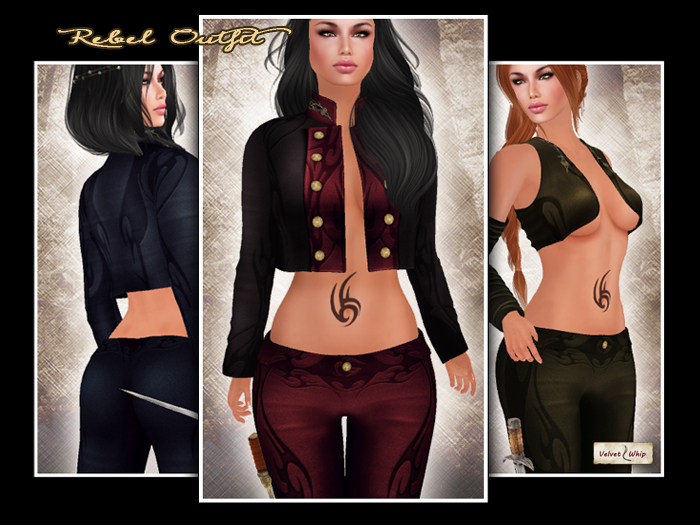 [V/W] Rebel Garnet Outfit -  Fantasy or Sci-fi attire in Classic & Fitted Mesh, w/ Pants, Jacket, Top & Accessories
