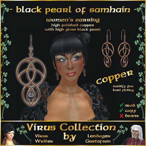VC - Black Pearl of Samhain Earings copper