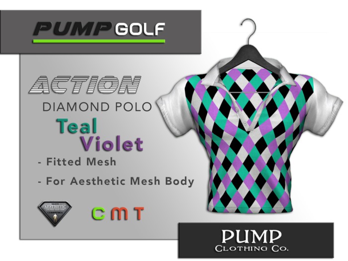 Violet and Teal Diamond Golf Polo - Aesthetic