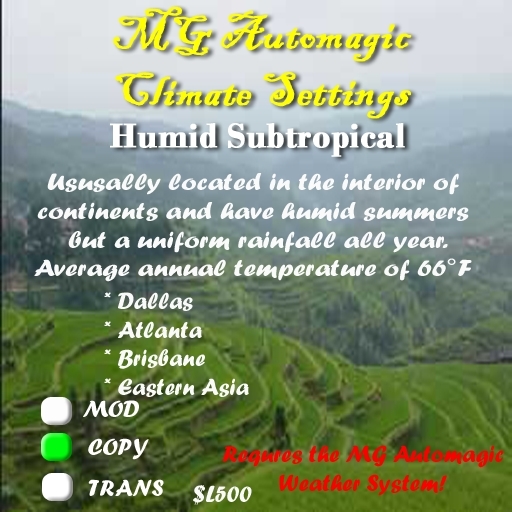 MG Automagic Climate Settings - Humid Subtropical