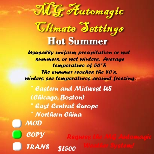 MG Automagic Climate Settings - Hot Summer
