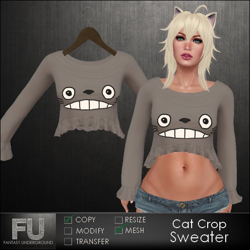 Cat Crop Sweater * Mesh Top 