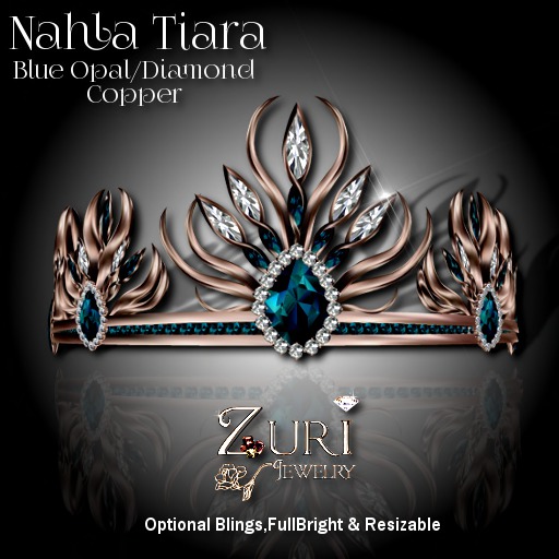 Zuri Rayna- Nahla Tiara - Blue Opal/Diamond/Copper