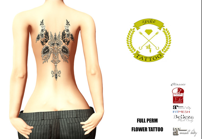 Spike Tattoo Full Perm Black Flowers