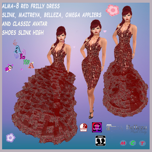 red ruffles dress