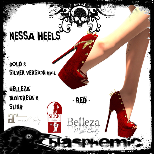 BLASPHEMIC - NESSA HEELS - RED (boxed)