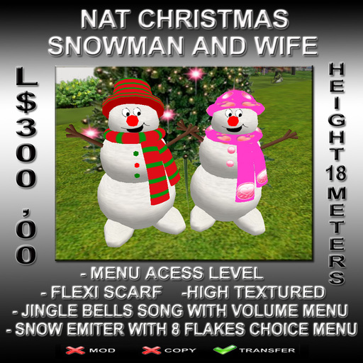 NAT CHRISTMAS SNOWMAN AND WIFE WITH JINGLE BELLS SONG AND SNOW EMITTER MENU - 18,0 MT