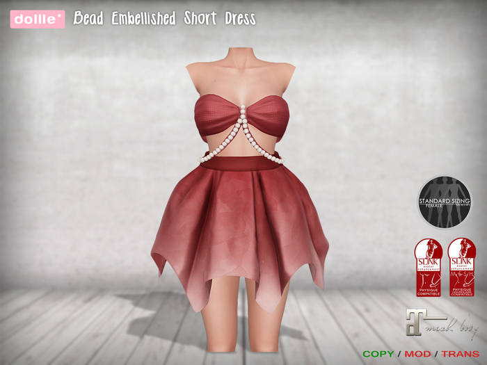 {dollle*} 126 Bead Embellished Short Dress - Red