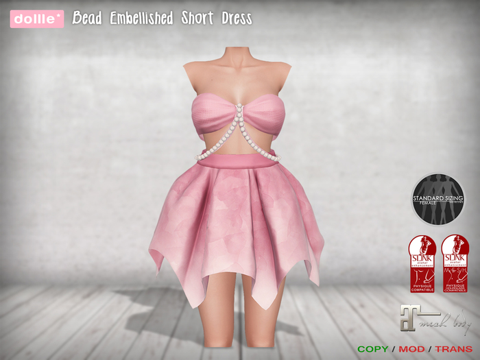 {dollle*} Bead Embellished Short Dress - Pink