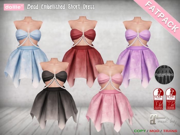 {dollle*} 126 Bead Embellished Short Dress (Fat Pack)