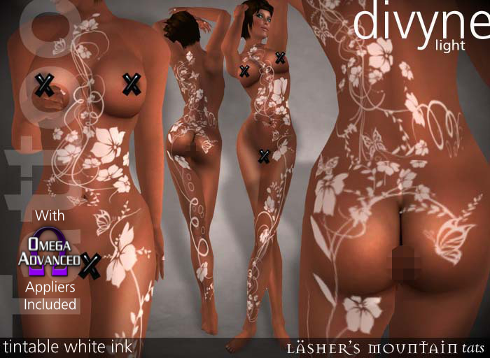 Divyne Light - borboletas e vinha todo o corpo tatuagem tinta branca