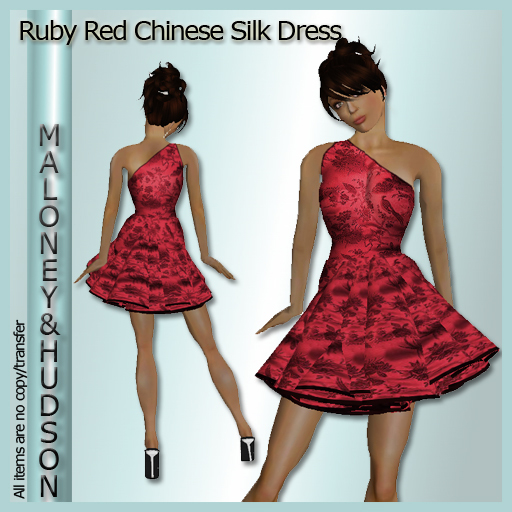 Ladies Ruby Red Chinese Print Dress