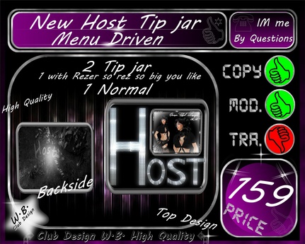 Second Life Marketplace - *NEW Tip jar Host * Menu Driven * 2 Tip jar ...