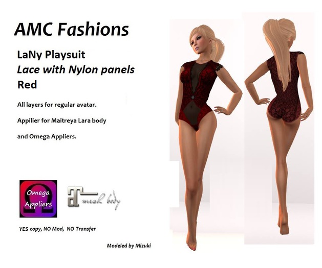 AMC LaNy Bodysuit Lace and Nylon Red