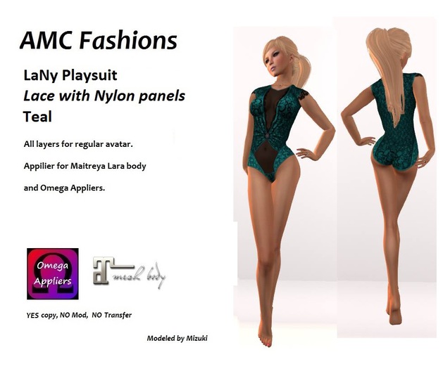 AMC LaNy Bodysuit Lace and Nylon Teal