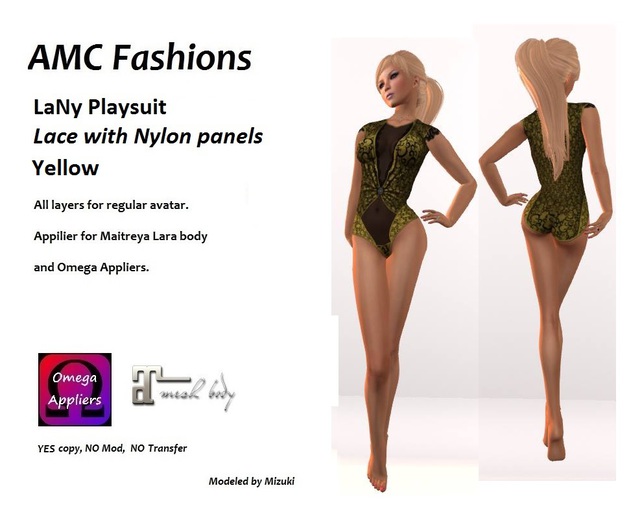 AMC LaNy Bodysuit Lace and Nylon Yellow