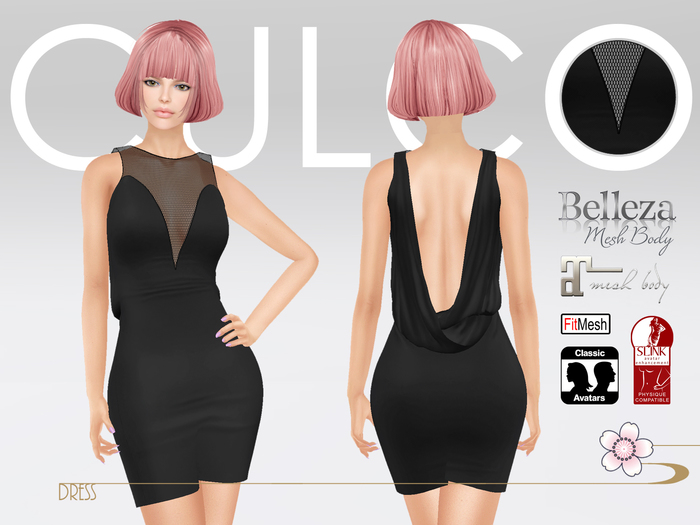 -Culco- Cowl Back Dress - Black