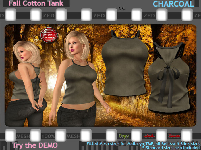 ::ZED:: Fall Cotton Tank, Charcoal