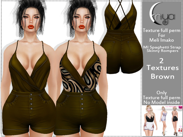 Enya-Texture-MI961019 MI Spaghetti Strap Skinny Rompers -Brown