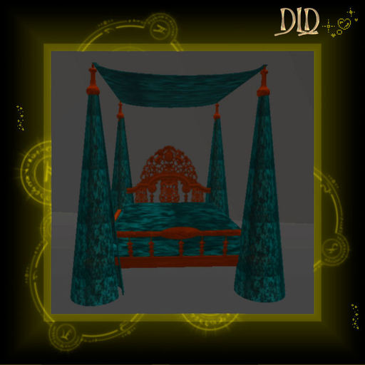 Antique bed, cherry with teal