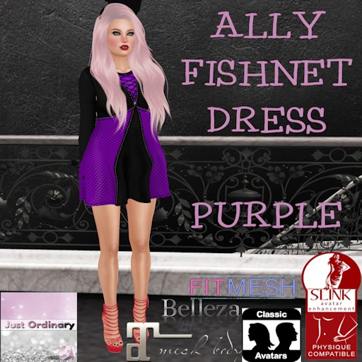 Ally Dress Fishnet Purple
