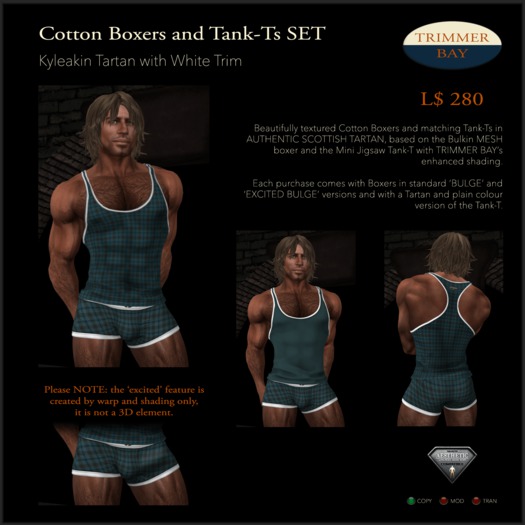 Tartan Cotton Boxers and Tank-Ts SET in Kyleakin Tartan with White trim
