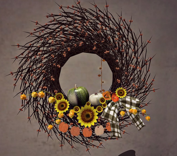 CJ Autumn Twigs Wreath with Sunflowers + Lightstring