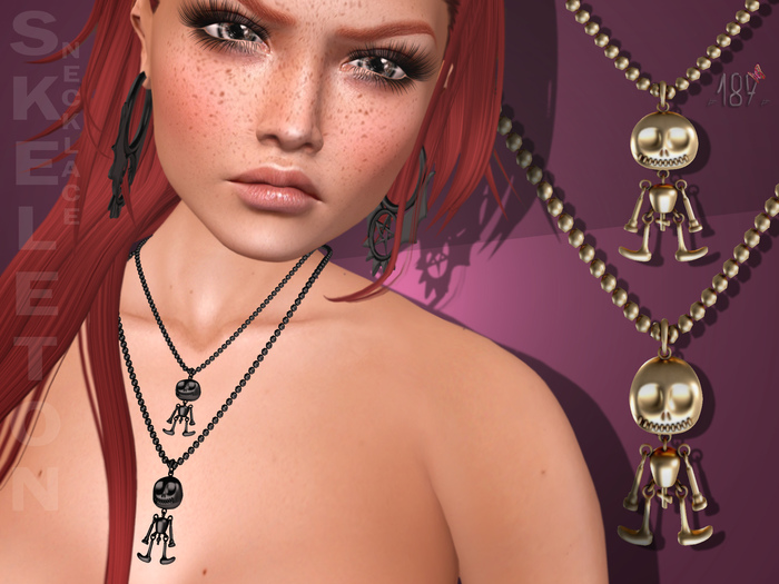 #187# Skeleton Duo Necklace Gold
