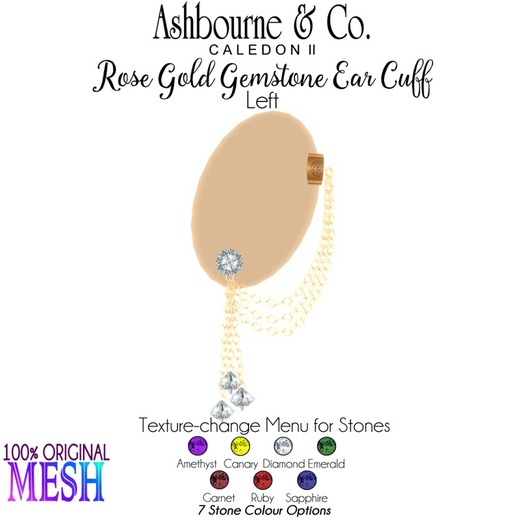 Ashbourne & Co. Rose Gold Gemstone Ear Cuff L (bagged)