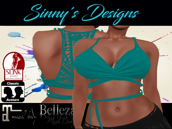 ~SD~MONTY TEAL Cross Wrap Crop Top