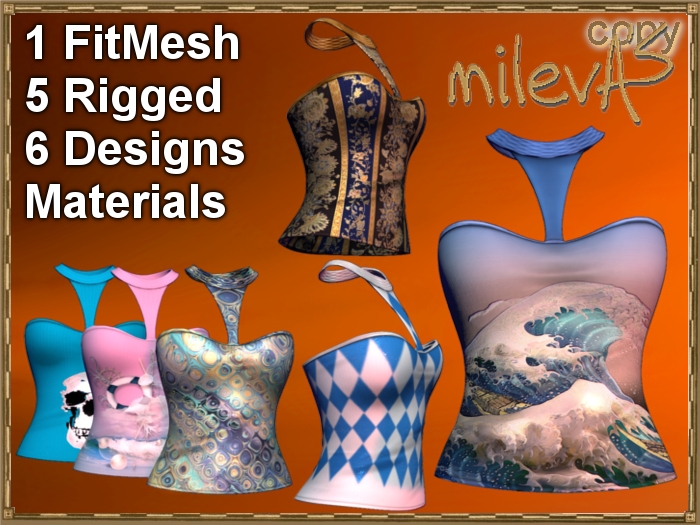 milevA's Roxane Tops Blue * 6 designs * 1 FitMesh + 5 Rigged
