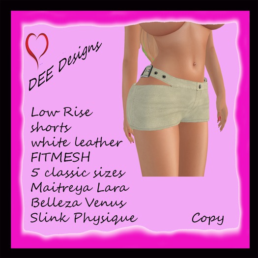 DEE Designs Low Rise Shorts White Leather