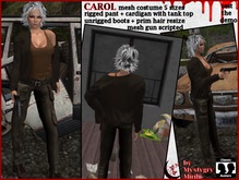 Carol mesh rigged costume cardigan pant hair gun boots