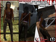 Michonne costume mesh rigged leather vest pant hair katana